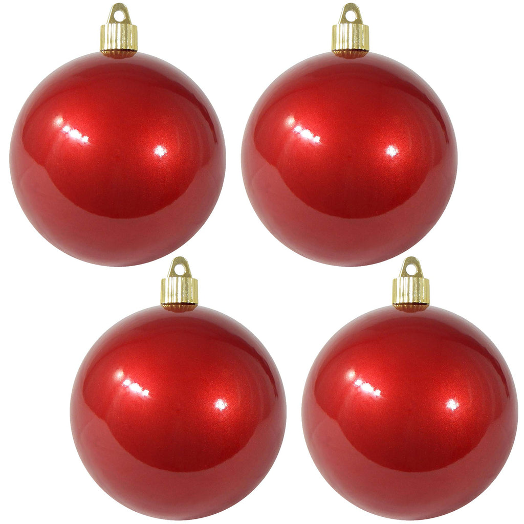 Christmas By Krebs 4" (100mm) Candy Red [4 Pieces] Solid Commercial Grade Indoor and Outdoor Shatterproof Plastic, UV and Water Resistant Ball Ornament Decorations