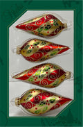 Glass Christmas Tree Ornaments - 67mm/2.63" [4 Pieces] Decorated Balls from Christmas by Krebs Seamless Hanging Holiday Decor (Chiffon Gold 4" Drop with Holly & Scrolls)