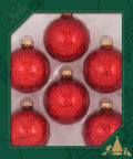 Glass Christmas Tree Ornaments - 67mm / 2.63" [6 Pieces] Designer Balls from Christmas By Krebs Seamless Hanging Holiday Decor (Crimson Red Spangle)