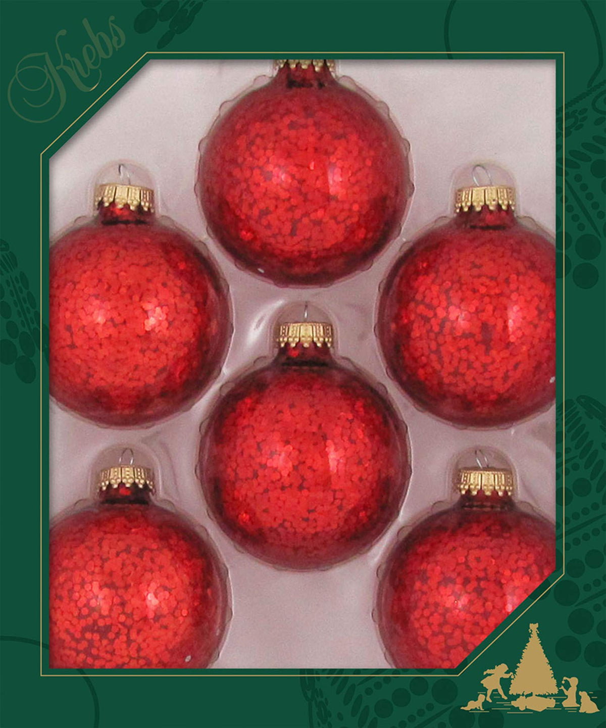 Glass Christmas Tree Ornaments - 67mm / 2.63" [6 Pieces] Designer Balls from Christmas By Krebs Seamless Hanging Holiday Decor (Crimson Red Spangle)