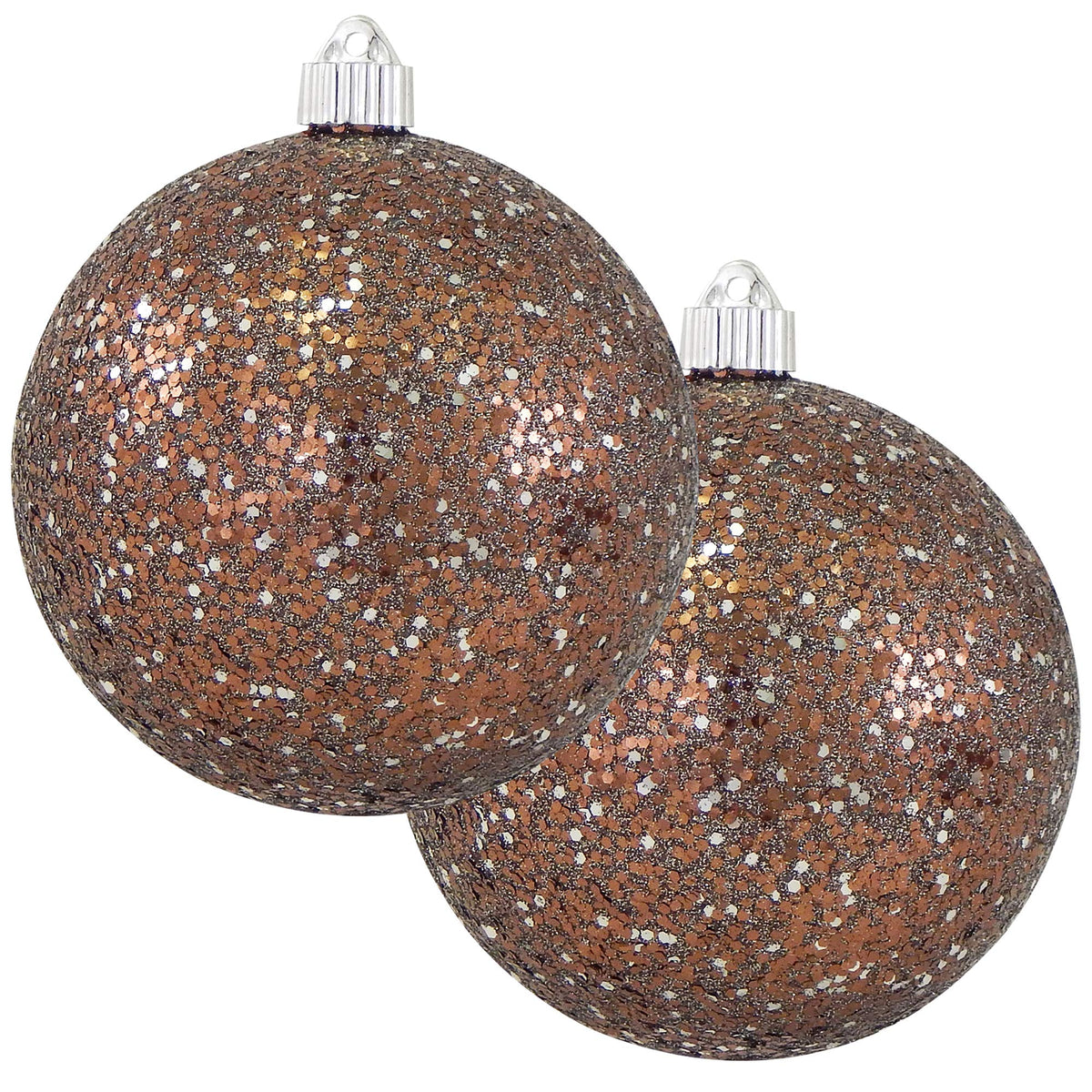 Christmas By Krebs 6" (150mm) Brown & Silver Multicolor Glitz [2 Pieces] Solid Commercial Grade Indoor and Outdoor Shatterproof Plastic, Water Resistant Ball Ornament Decorations