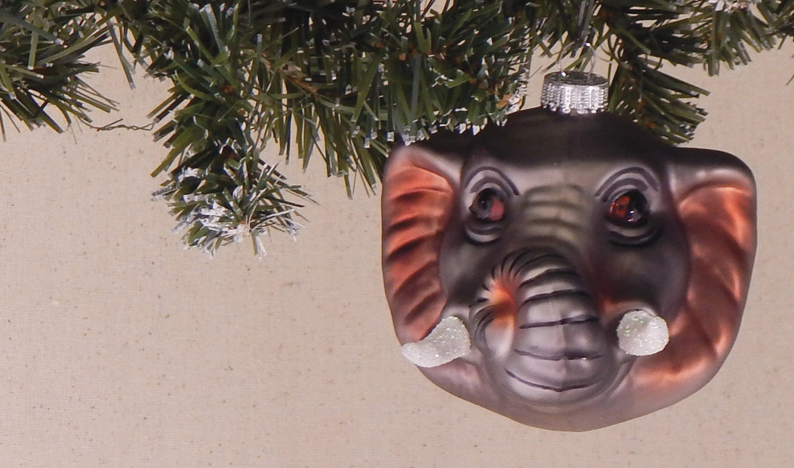 Christmas By Krebs Blown Glass  Collectible Tree Ornaments  (3 1/2" Elephant Head)