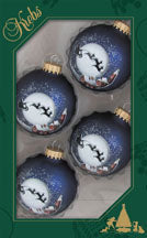 Glass Christmas Tree Ornaments - 67mm/2.63" [4 Pieces] Decorated Balls from Christmas by Krebs Seamless Hanging Holiday Decor (Navy Velvet Blue with Santa's Sleigh)