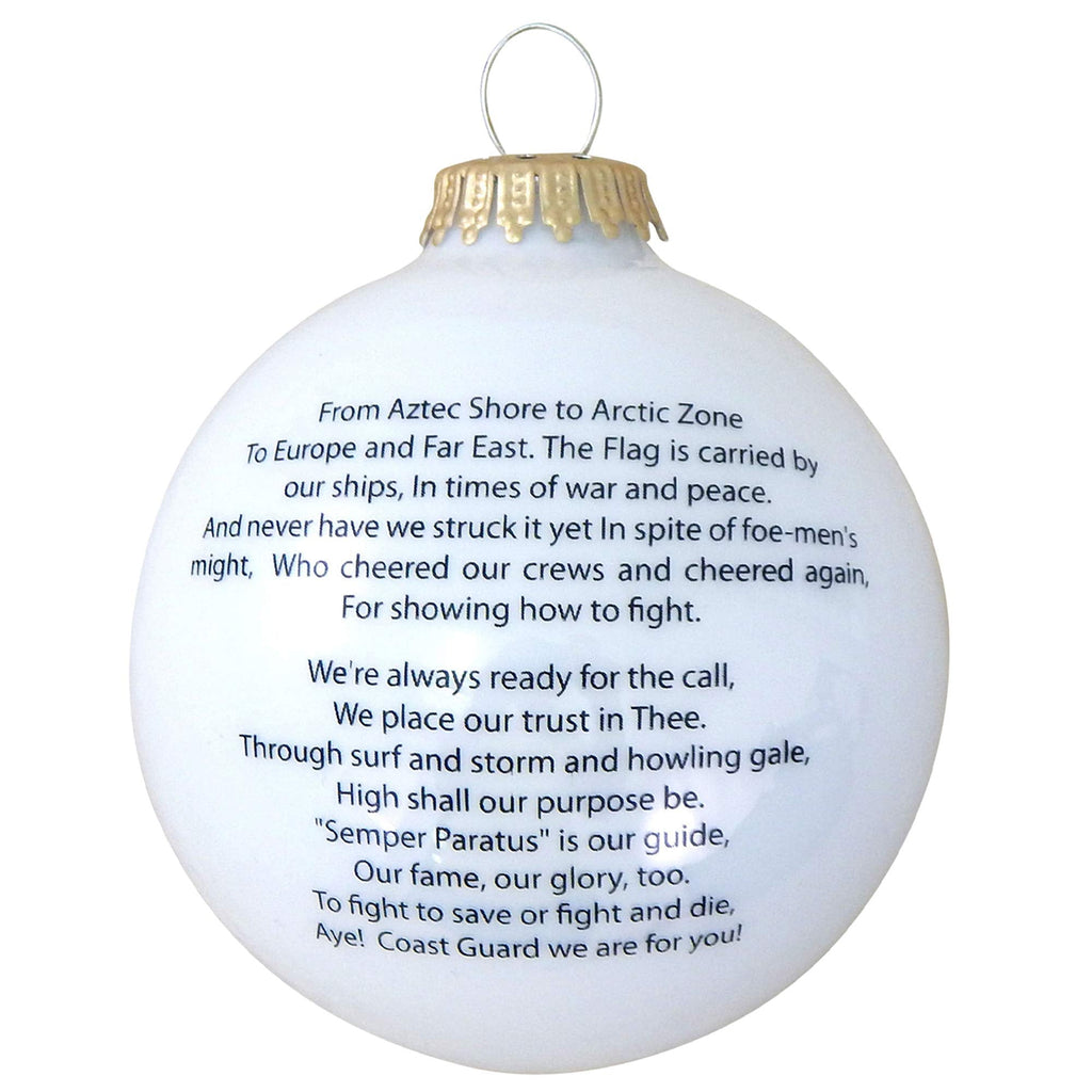 Christmas Tree Ornaments Made in the USA - 80mm / 3.25" Decorated Collectible Glass Balls from Christmas by Krebs - Handmade Hanging Holiday Decoration for Trees (USCG Logo and Hymn)