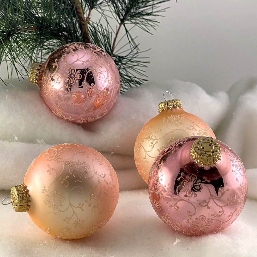 Glass Christmas Tree Ornaments - 67mm/2.63" [4 Pieces] Decorated Balls from Christmas by Krebs Seamless Hanging Holiday Decor