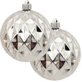 Christmas By Krebs 6" (150mm) Diamond Shiny Looking Glass Silver [2 Pieces] Solid Commercial Grade Indoor and Outdoor Shatterproof Plastic, UV and Water Resistant Ball Ornament Decorations