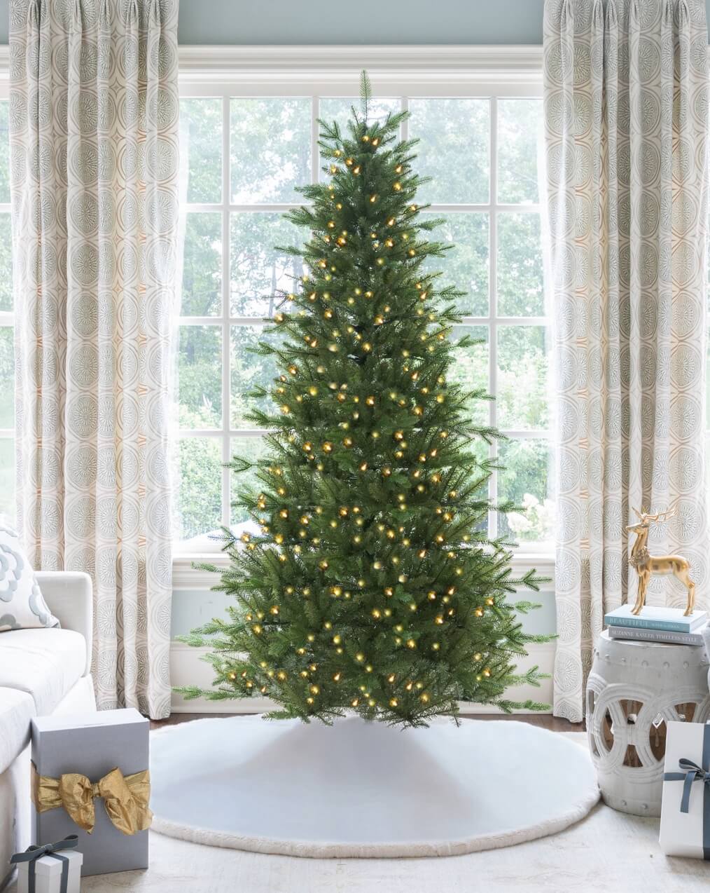 7.5' Alpine Fir Slim Artificial Christmas Tree 650 Warm White LED Lights