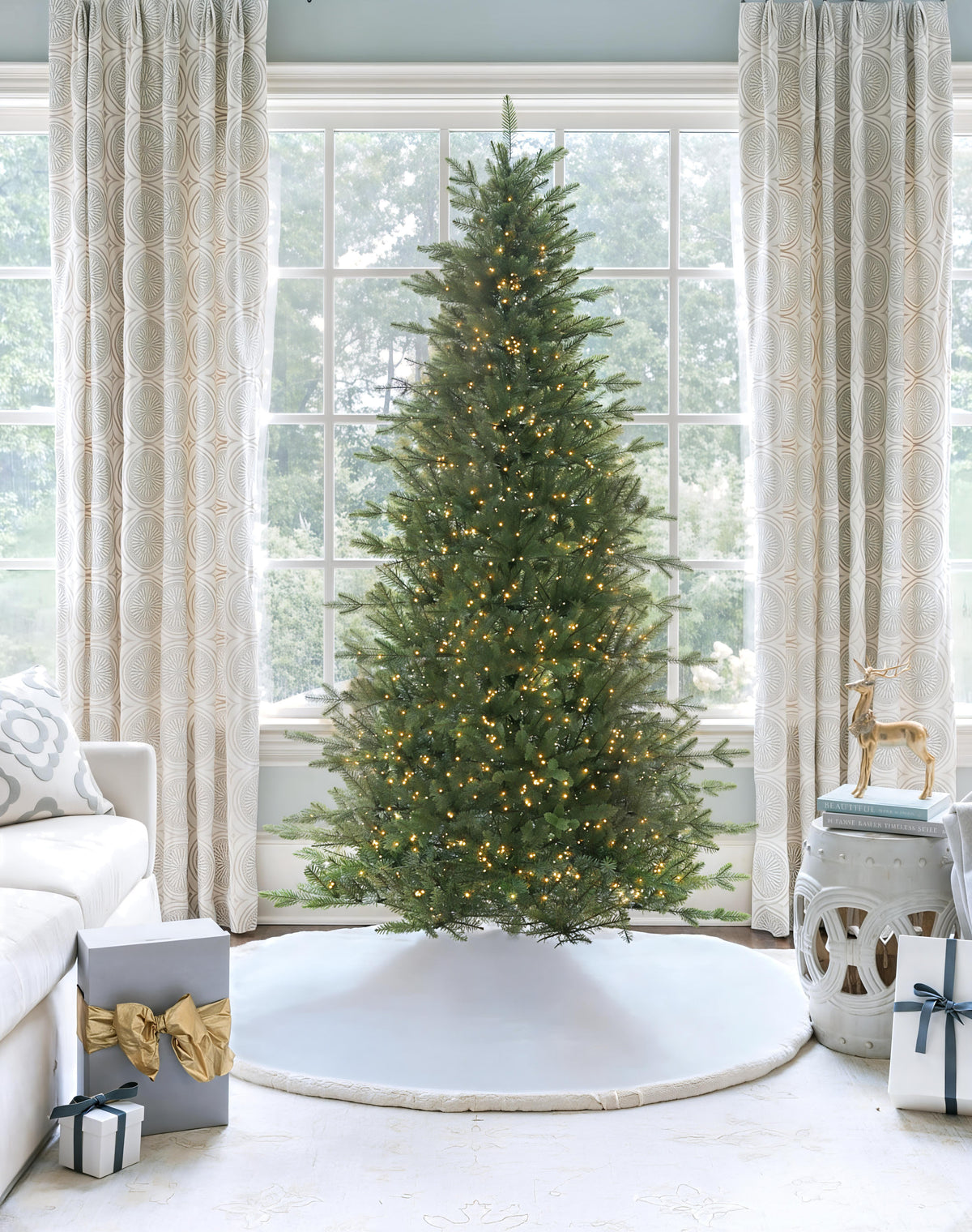 7.5' Alpine Fir Slim Artificial Christmas Tree 1800 Lux LED Lights