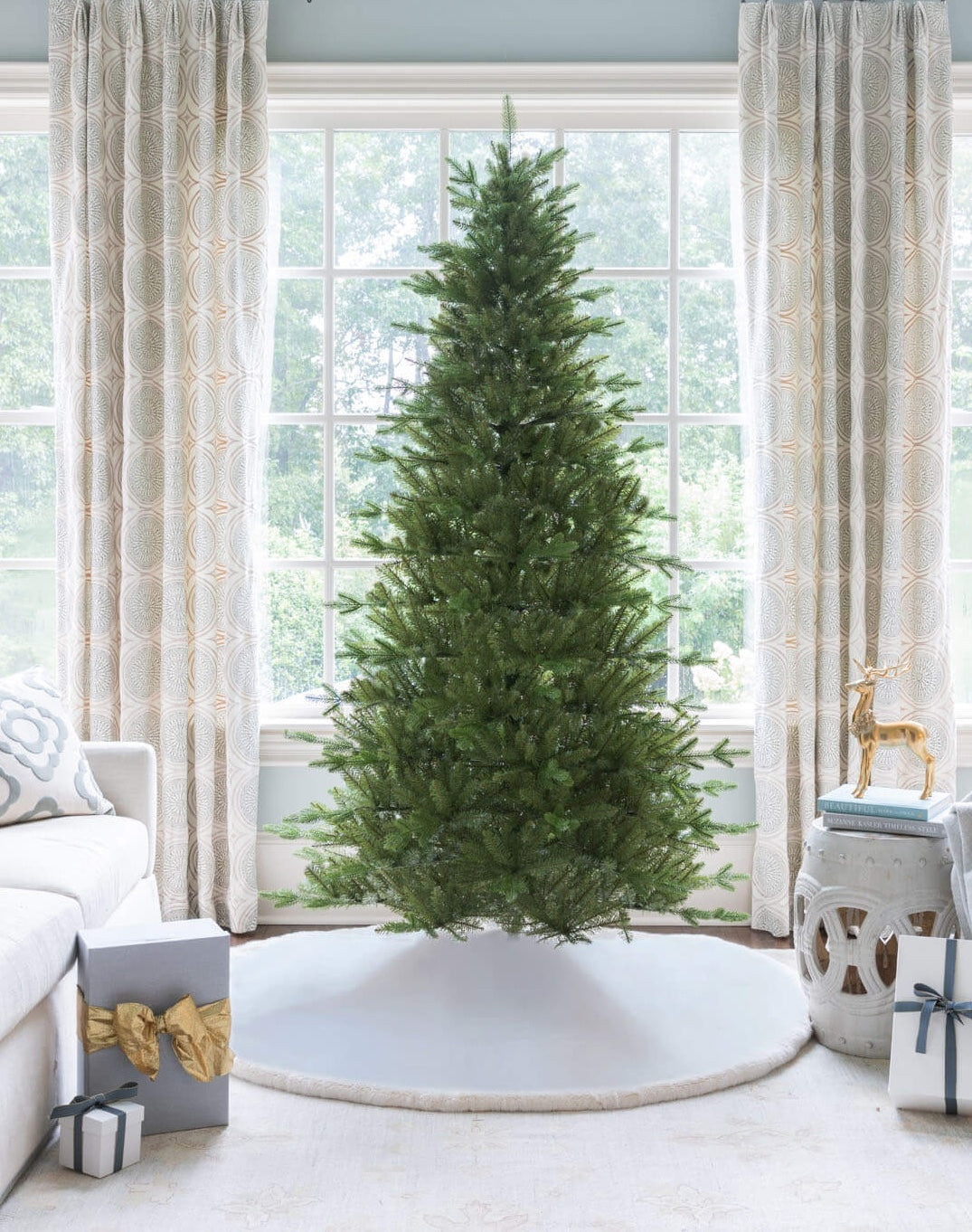 9' Alpine Fir Slim Artificial Christmas Tree 3000 Lux LED Lights