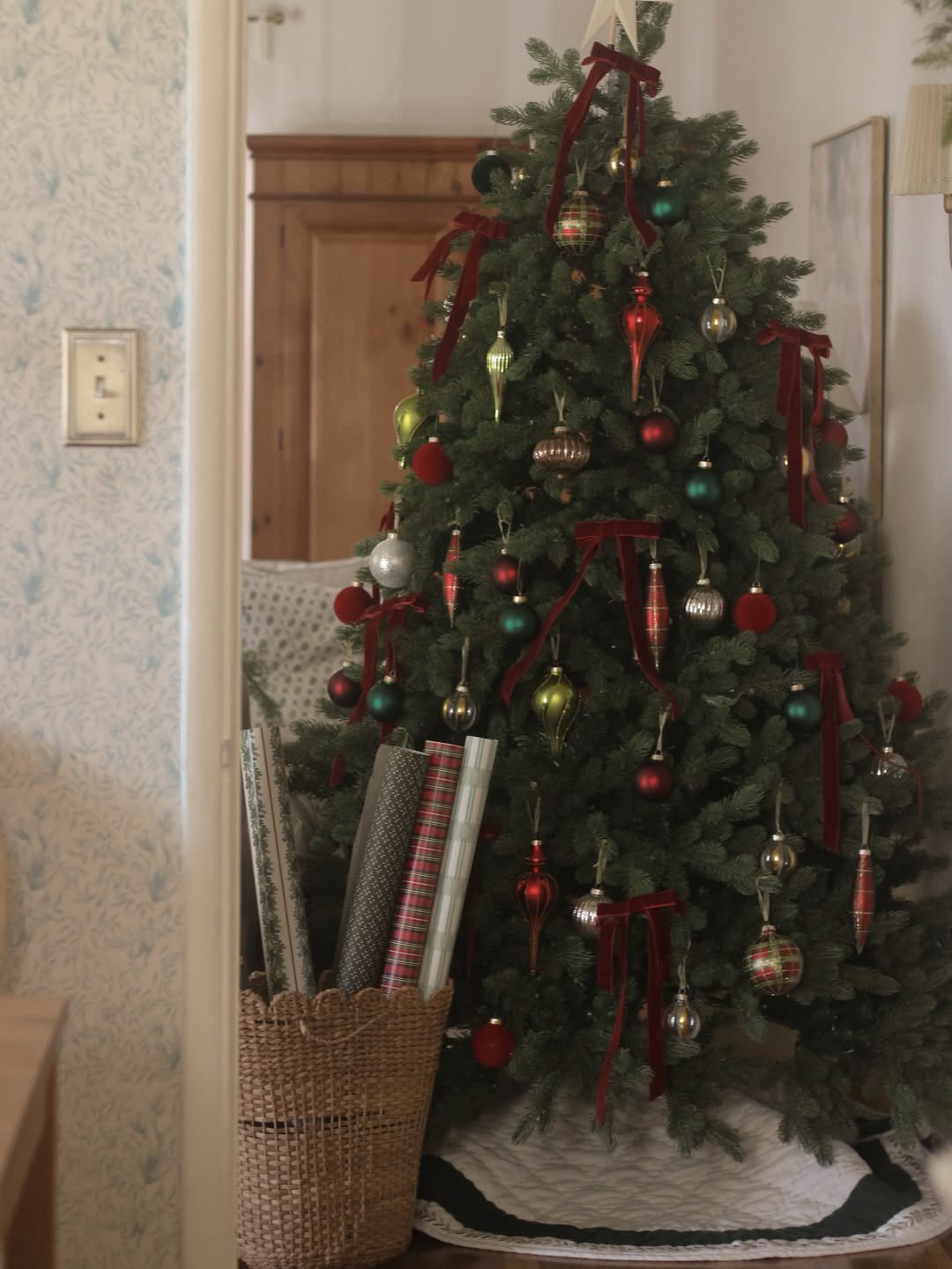 7.5' Cypress Spruce Artificial Christmas Tree with 1450 Warm White & Multi-Color LED Lights