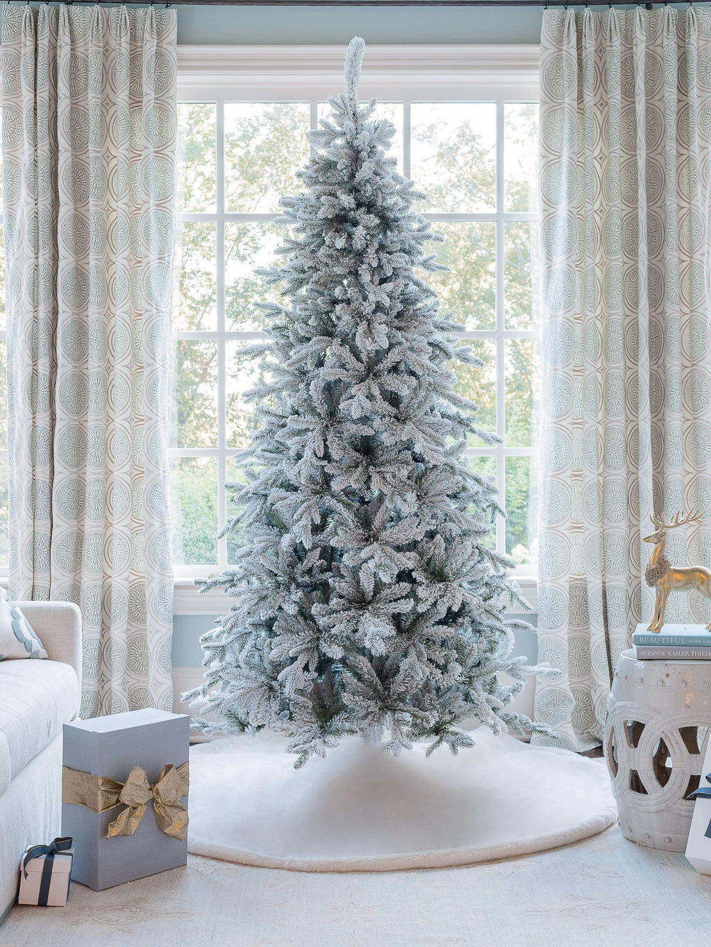 12' Queen Flock® Slim Artificial Christmas Tree With 1400 Warm White LED Lights