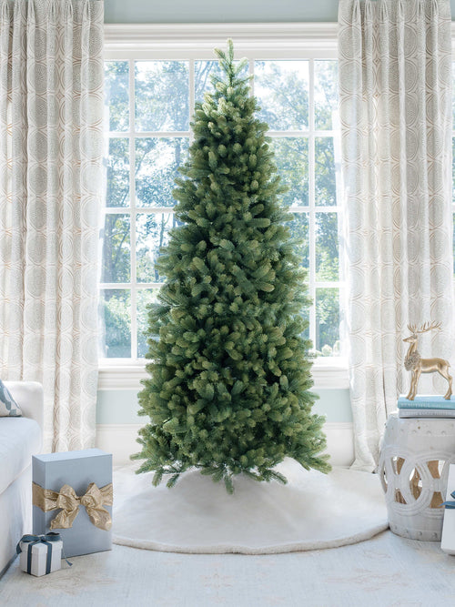 12' Royal Fir Slim Artificial Christmas Tree with 1900 Warm White & Multi-Color LED Lights