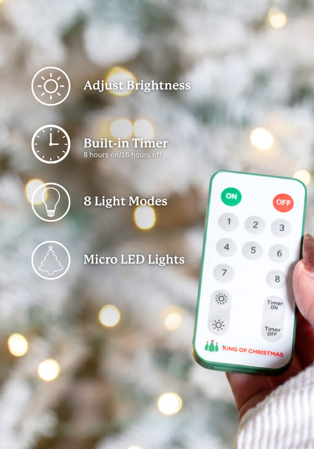 9' King Flock® Slim Artificial Christmas Tree with 900 Warm White LED Lights