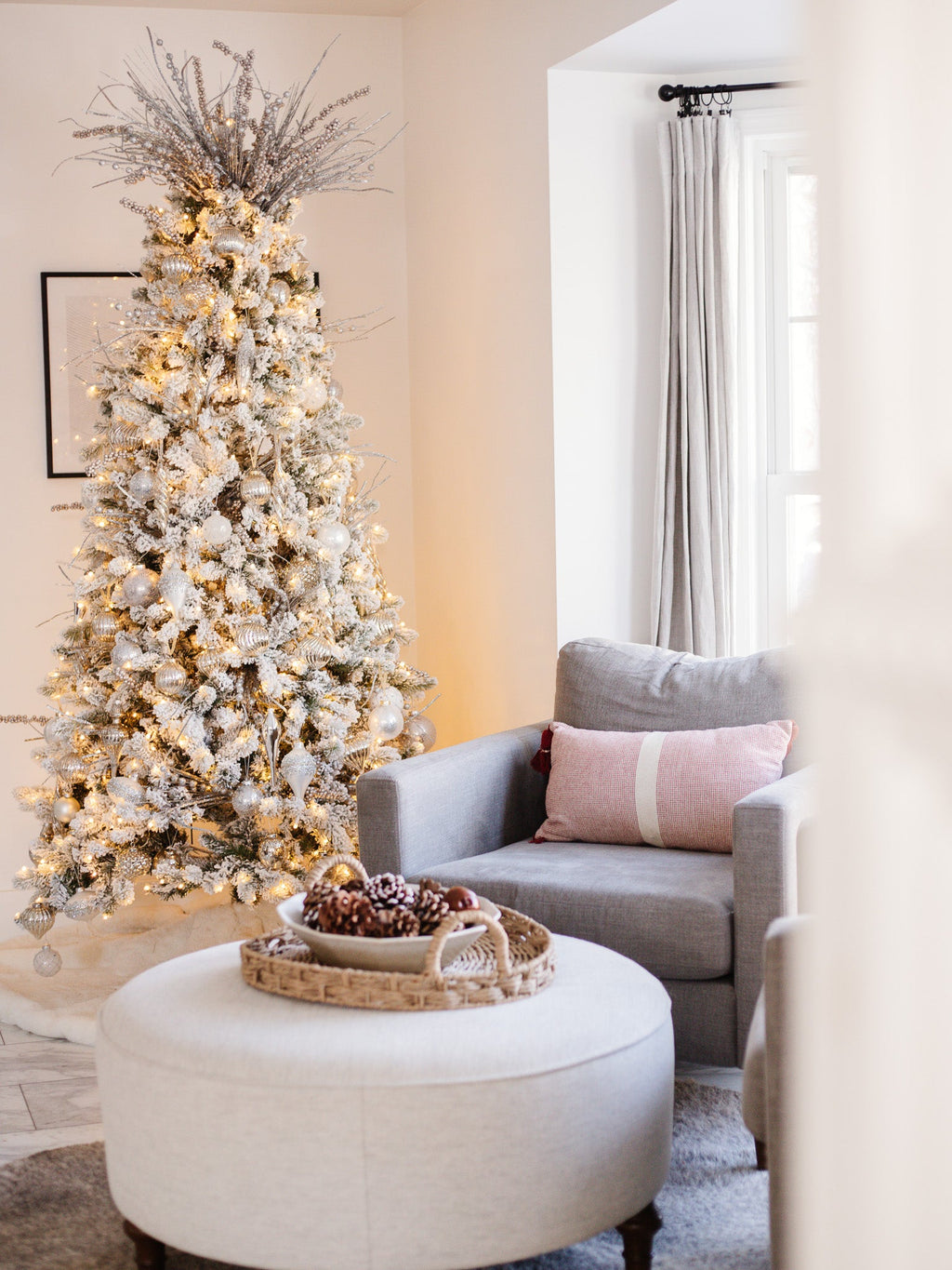9' King Flock® Artificial Christmas Tree Unlit
