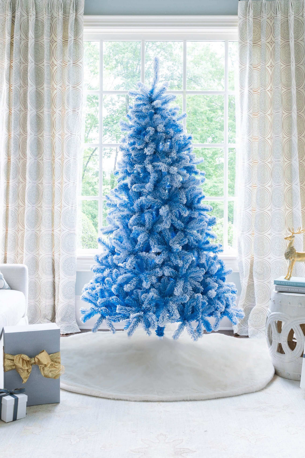 6.5' Duchess Blue Flock Artificial Christmas Tree with 500 Warm White LED Lights