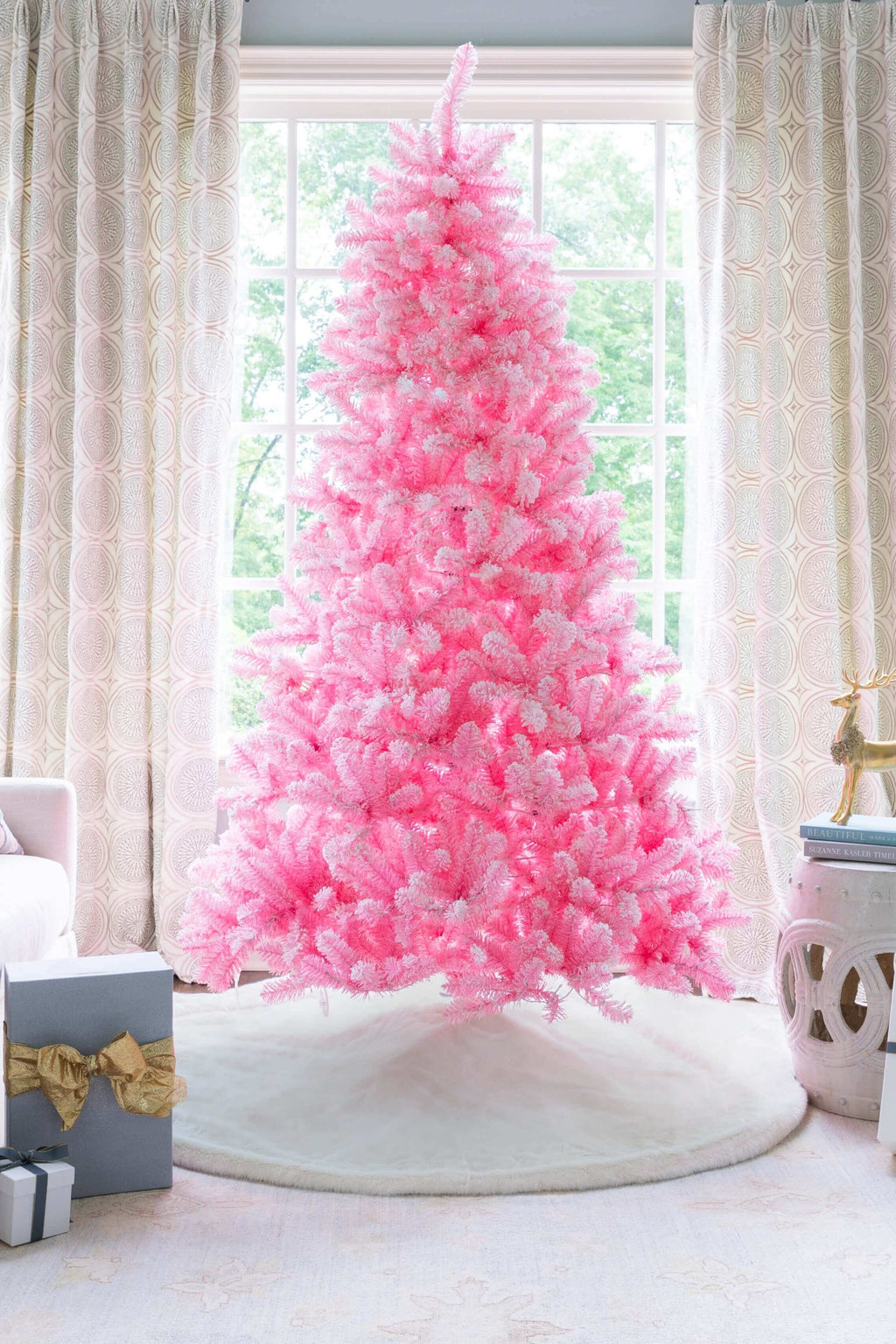 6.5' Duchess Pink Flock Artificial Christmas Tree with 500 Warm White LED Lights