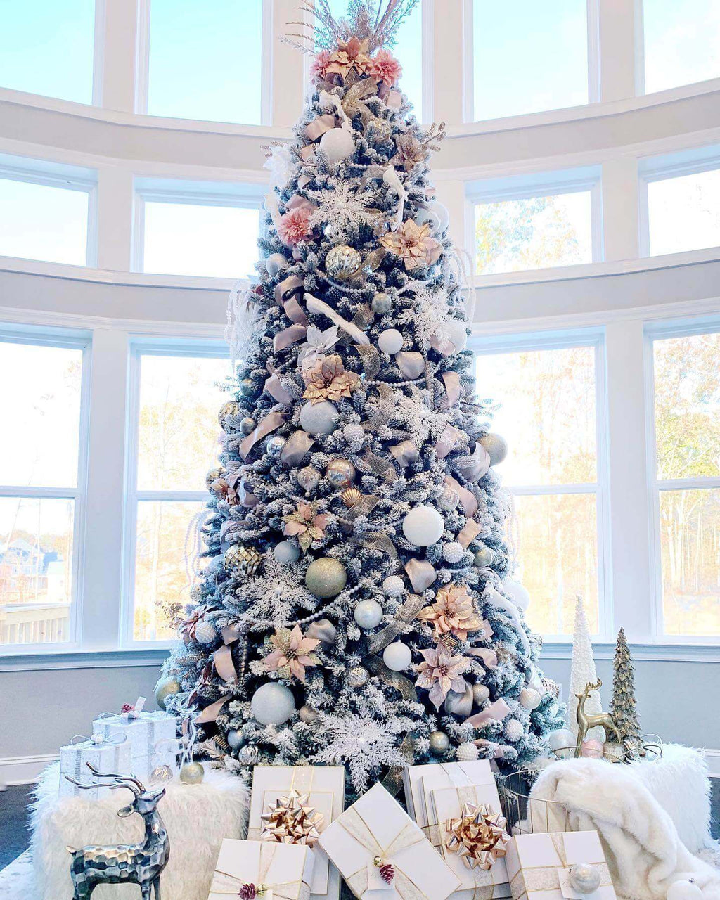 12' King Flock® Artificial Christmas Tree with 1650 Warm White LED Lights