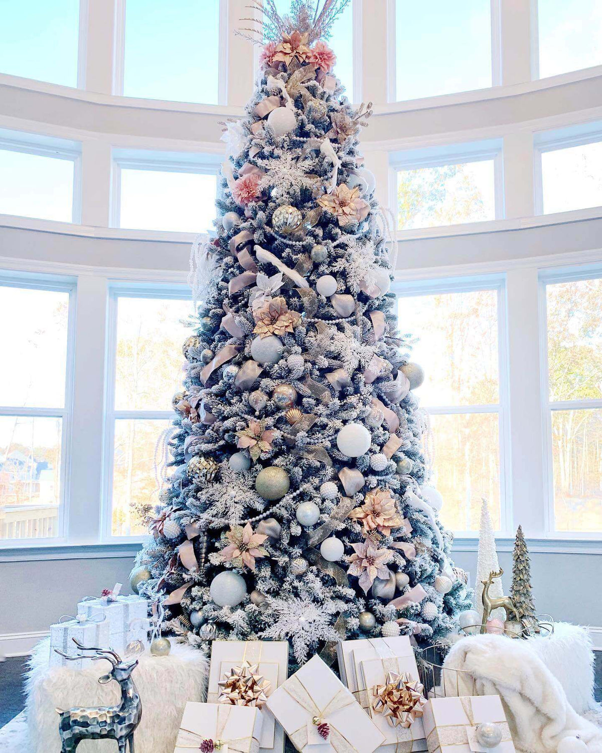 12' King Flock® Artificial Christmas Tree with 1650 Warm White LED Lights