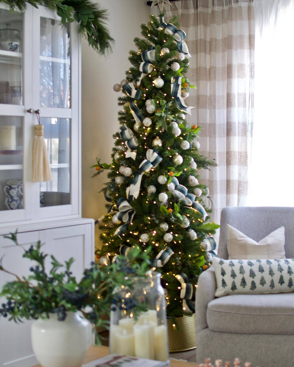 7.5' King Douglas Fir Slim Artificial Christmas Tree with 800 Warm White & Multi-Color LED Lights