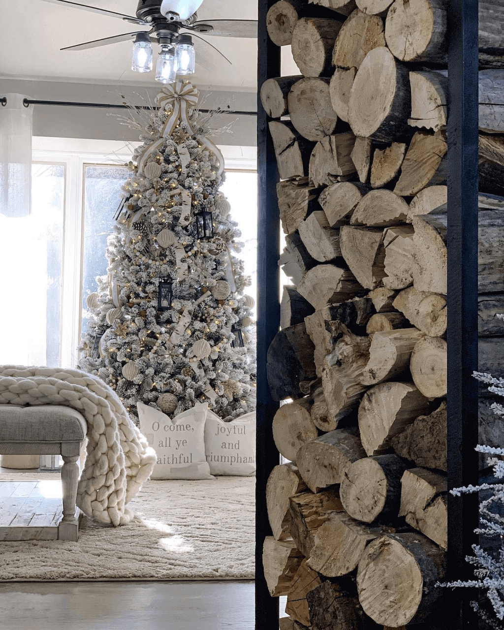 10' King Flock® Artificial Christmas Tree with 1250 Warm White LED Lights