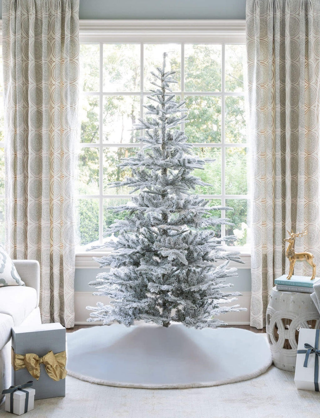 9' King Noble Flock Artificial Christmas Tree with 700 Warm White LED Lights