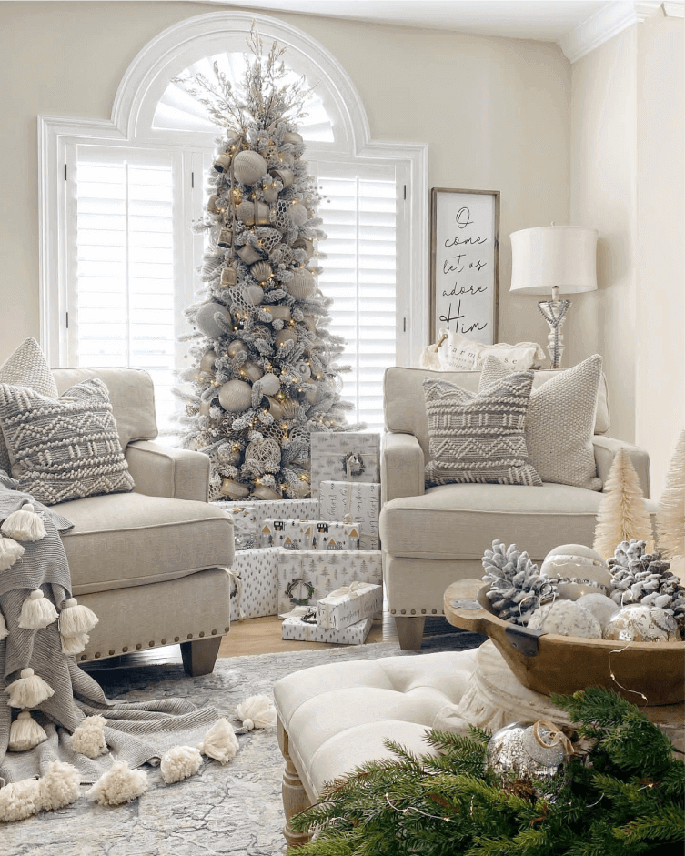 12' King Flock® Slim Artificial Christmas Tree with 1250 Warm White LED Lights