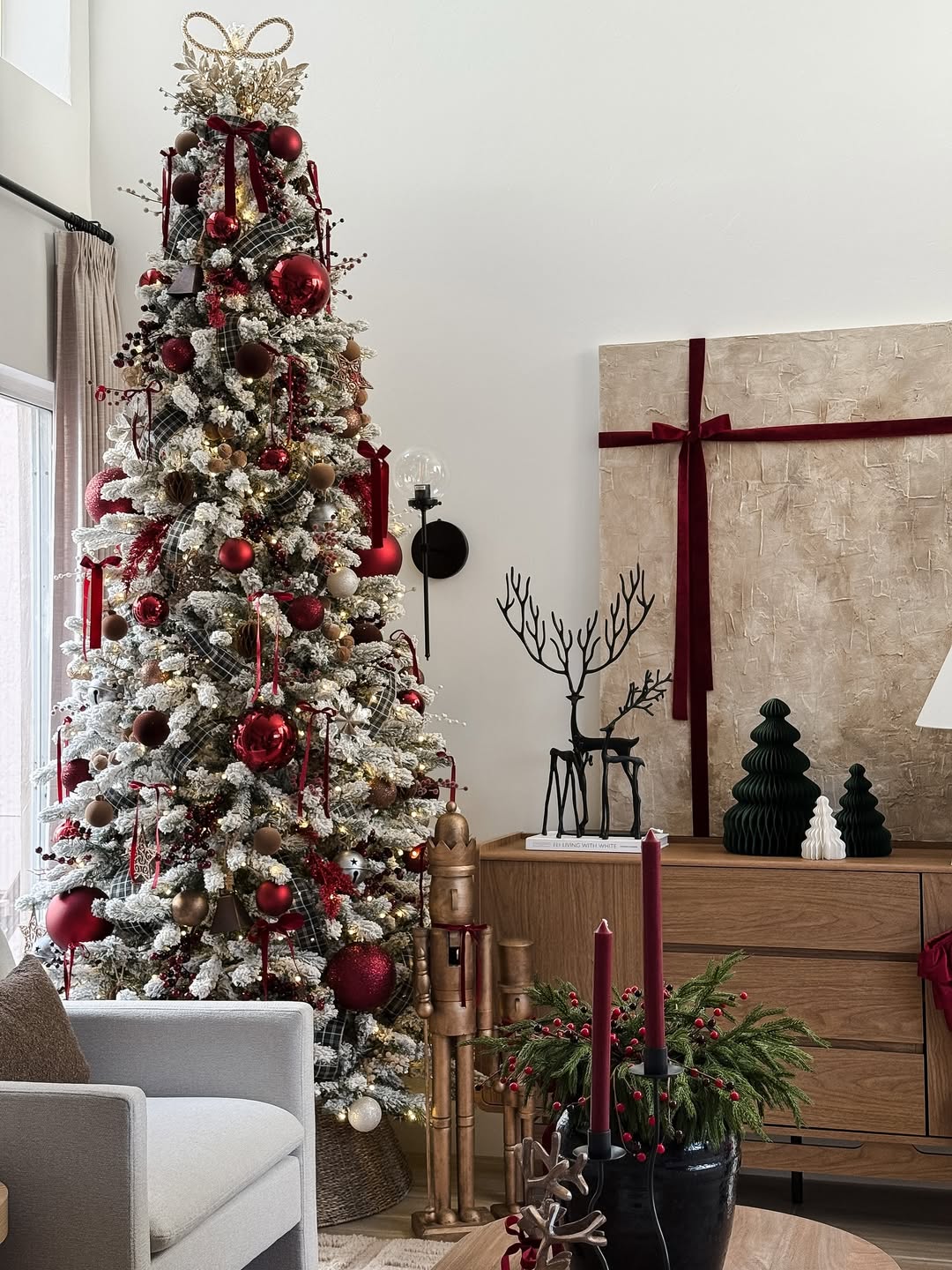 12' King Flock® Slim Artificial Christmas Tree Unlit