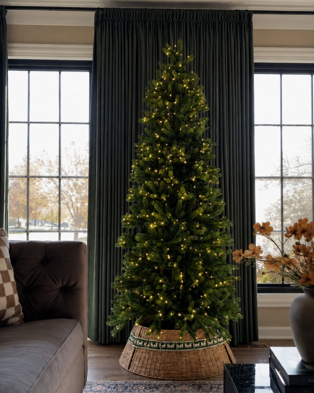 7.5' King Fraser Fir Slim Artificial Christmas Tree with 750 Warm White & Multi-Color LED Lights