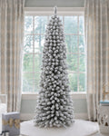 9' Prince Flock® Pencil Artificial Christmas Tree with 600 Warm White LED Lights