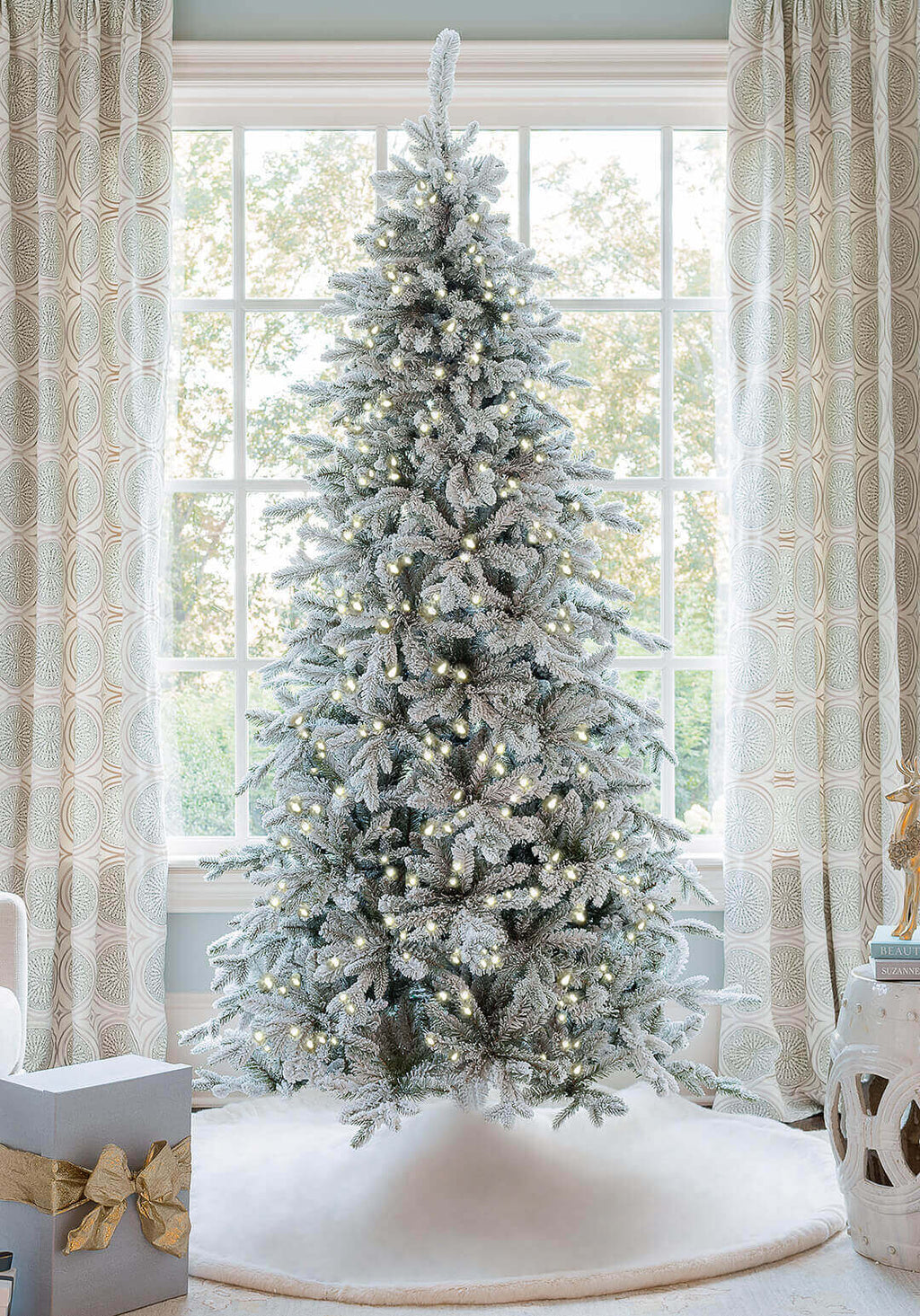 12' Queen Flock® Slim Artificial Christmas Tree With 1400 Warm White LED Lights