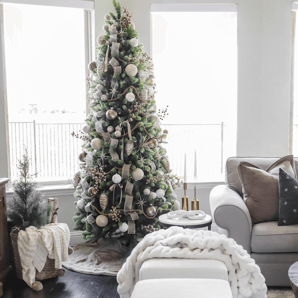 10' Royal Fir Slim Artificial Christmas Tree with 1500 Warm White & Multi-Color LED Lights