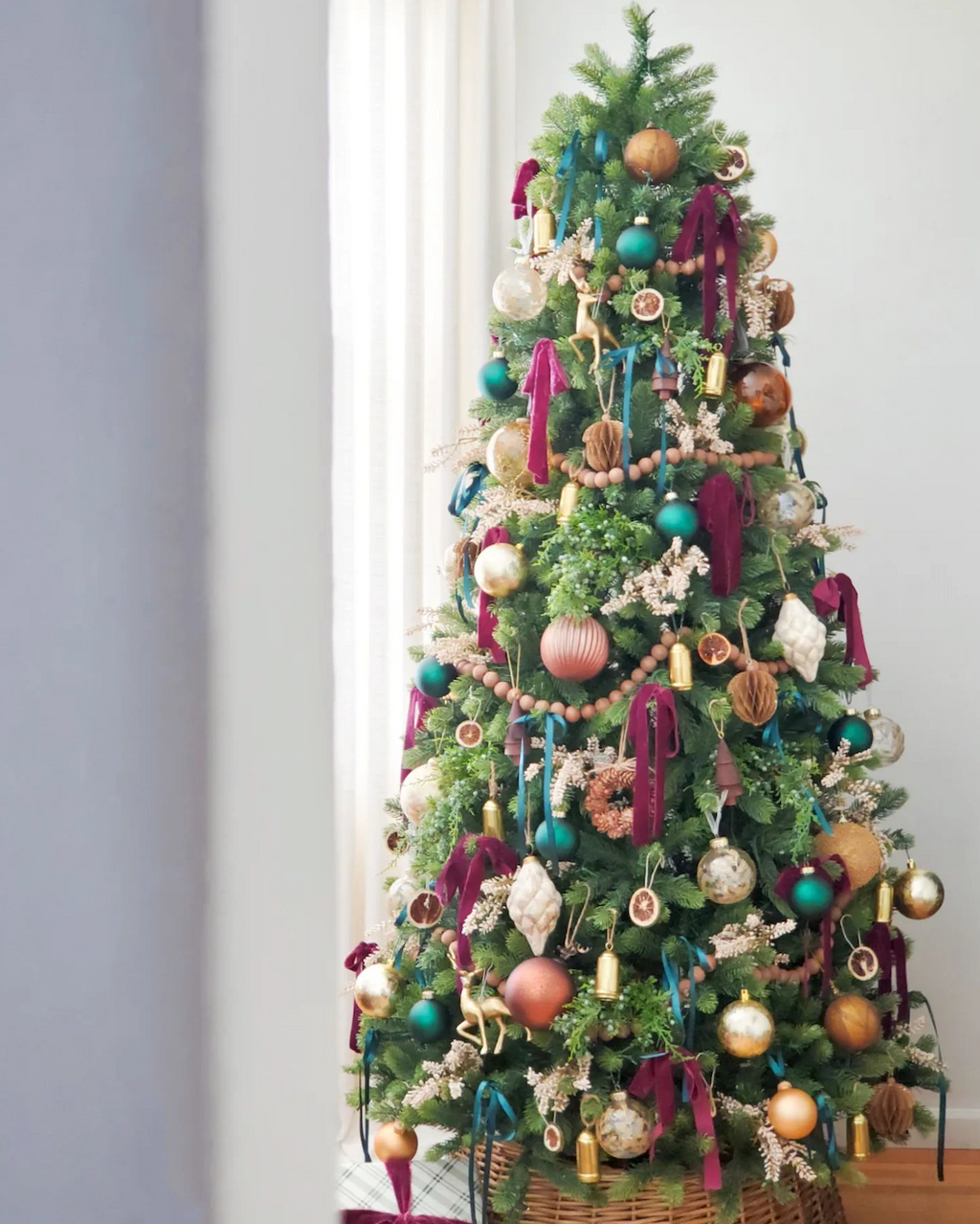 7.5' Royal Fir Slim Artificial Christmas Tree with 650 Warm White & Multi-Color LED Lights