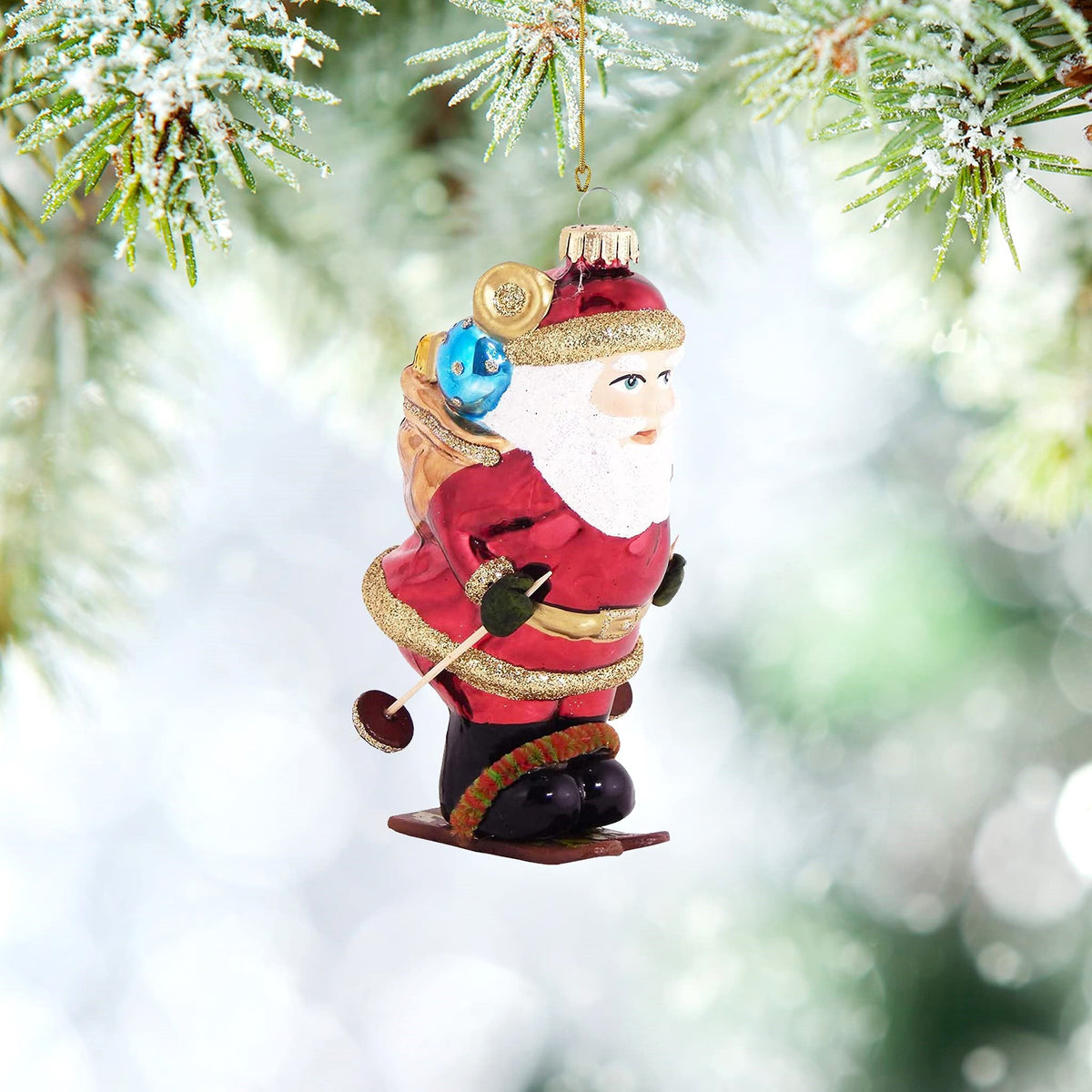 Christmas By Krebs Blown Glass  Collectible Tree Ornaments  (5" Skiing Santa)