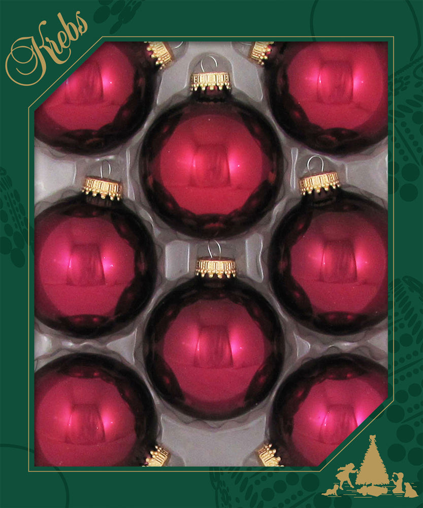 Christmas By Krebs 2 5/8" (67mm) Seamless Glass Ornament [8 Pieces], Decorated Designer Heirloom (Shiny Burgundy Red)