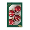 Glass Christmas Tree Ornaments - 67mm/2.63" [4 Pieces] Decorated Balls from Christmas by Krebs Seamless Hanging Holiday Decor (Christmas Red with Flying Santa Sleigh)