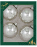 Glass Christmas Tree Ornaments - 80mm / 3.25" [4 Pieces] Designer Balls from Christmas By Krebs Seamless Hanging Holiday Decor (Bright Silver)