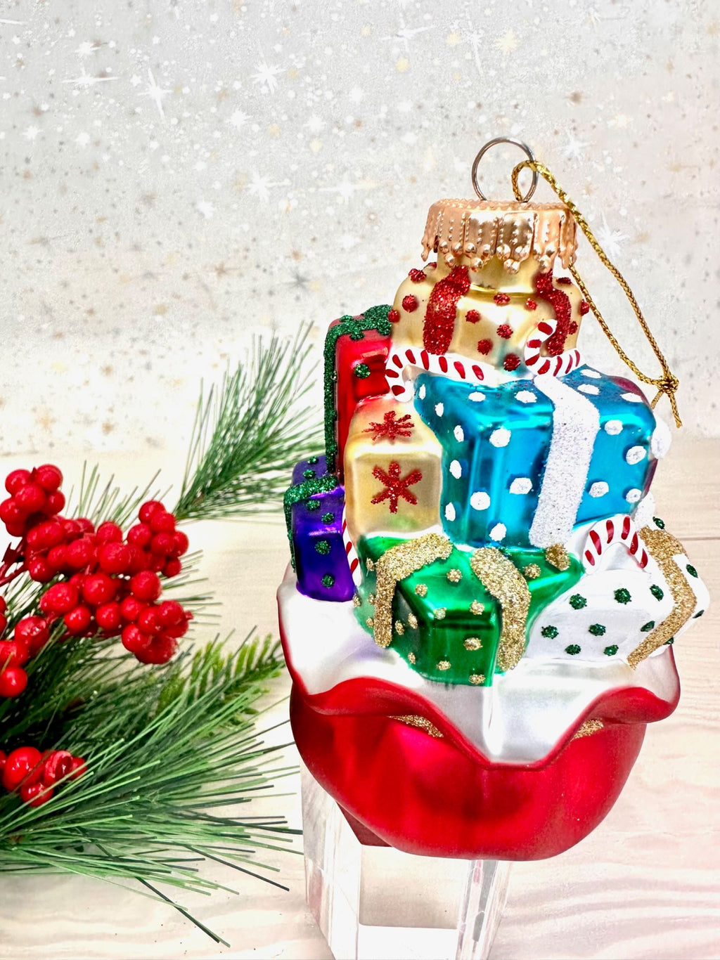 Christmas By Krebs Blown Glass  Collectible Tree Ornaments  (4" Overloaded Santa Bag)