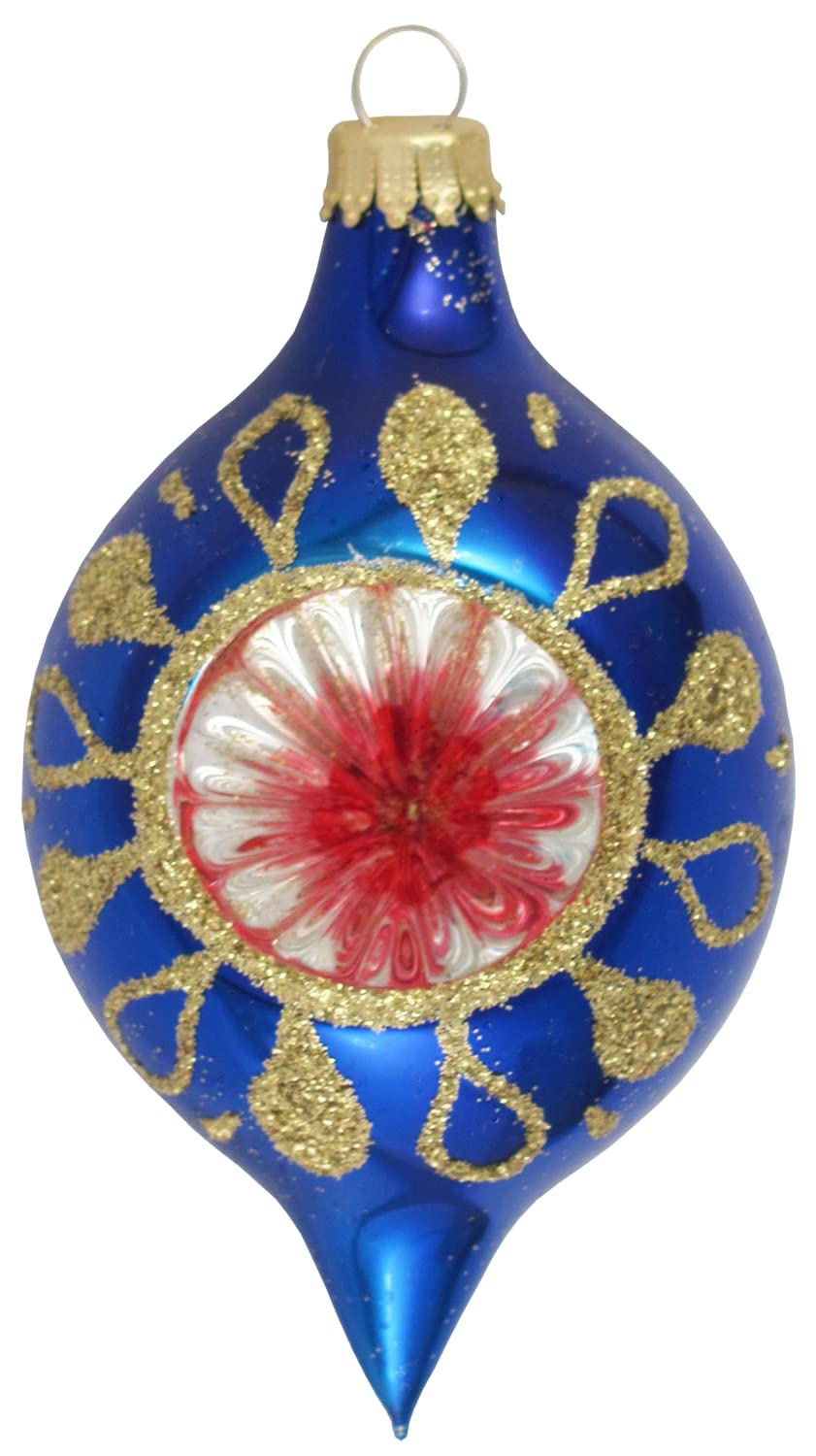 Glass Christmas Tree Ornaments - 67mm/2.63" [4 Pieces] Decorated Balls from Christmas by Krebs Seamless Hanging Holiday Decor (Traditional Colors 3.5" Onion Reflectors)