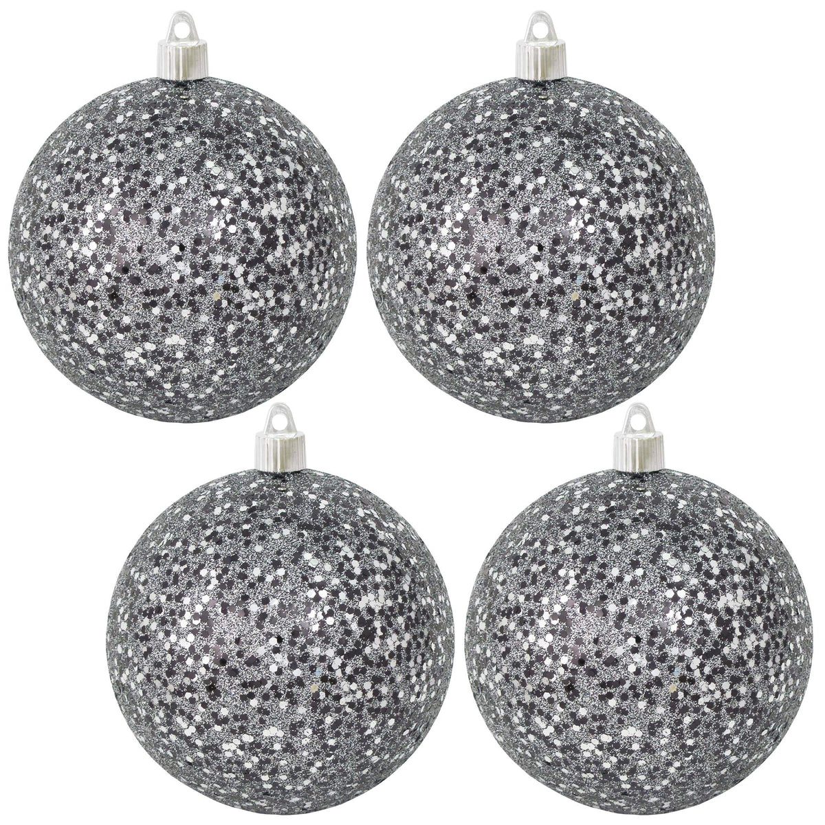 Christmas By Krebs 4 3/4" (120mm) Black & Silver Multicolor Glitz [4 Pieces] Solid Commercial Grade Indoor and Outdoor Shatterproof Plastic, Water Resistant Ball Ornament Decorations
