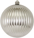 Christmas By Krebs 8" (200mm) Ribbed Shiny Looking Glass Silver [1 Piece] Solid Commercial Grade Indoor and Outdoor Shatterproof Plastic, UV and Water Resistant Ball Ornament Decorations