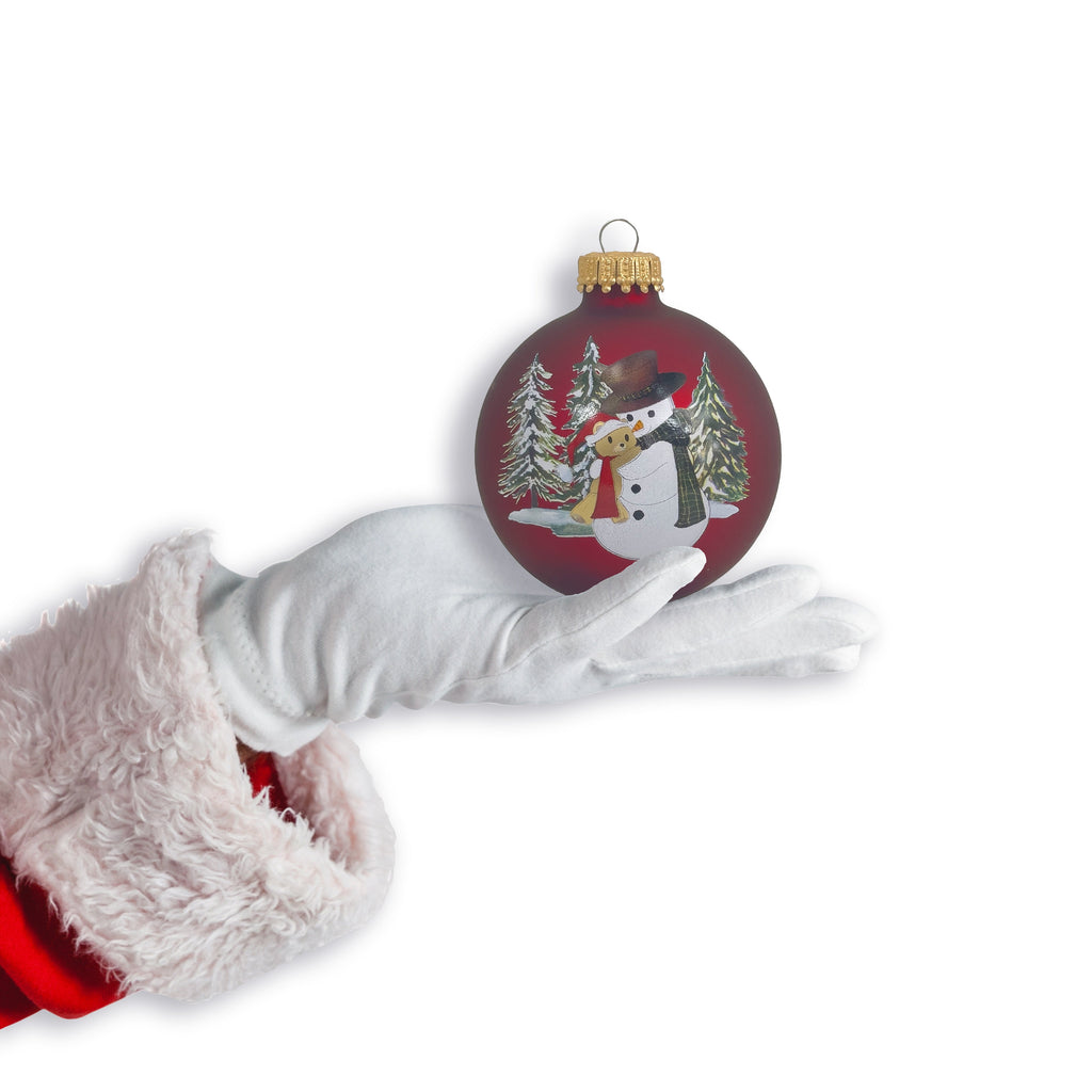 Glass Christmas Tree Ornaments - 67mm/2.63" [4 Pieces] Decorated Balls from Christmas by Krebs Seamless Hanging Holiday Decor (Port Velvet with Snowman & Bear)