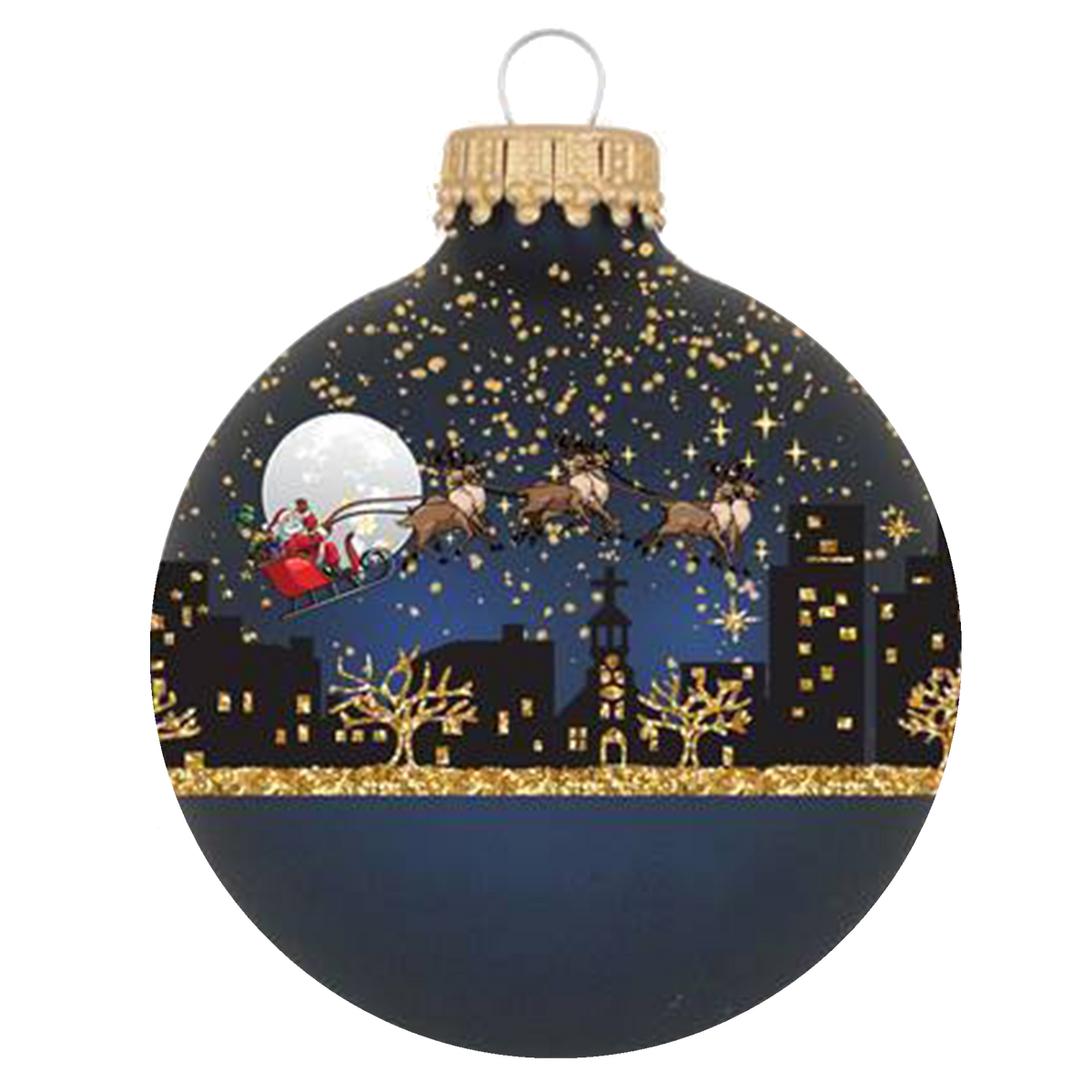Glass Christmas Tree Ornaments - 67mm/2.63" [4 Pieces] Decorated Balls from Christmas by Krebs Seamless Hanging Holiday Decor (Midnight Haze Blue with Midnight Before Christmas)