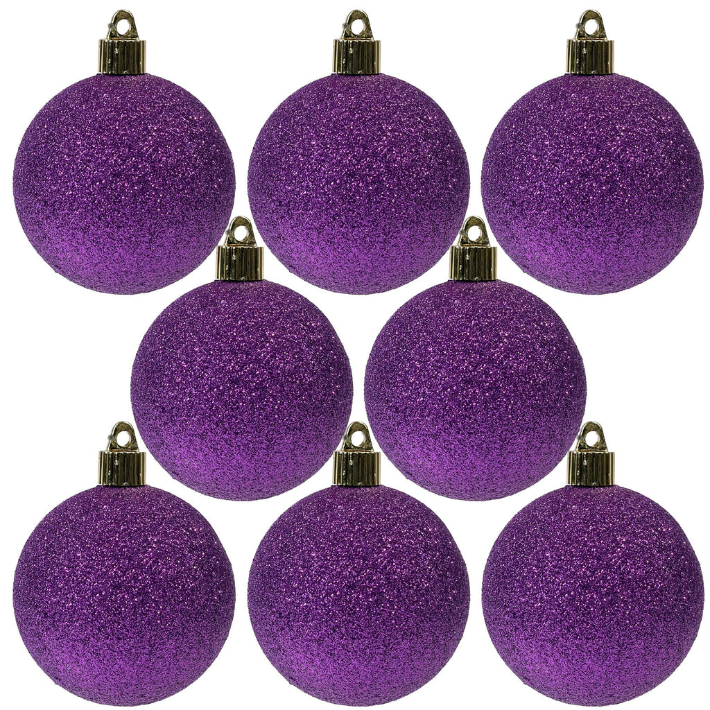 Christmas By Krebs 3 1/4" (80mm) Purple Glitter-TBD [8 Pieces] Solid Commercial Grade Indoor and Outdoor Shatterproof Plastic, Water Resistant Ball Ornament Decorations