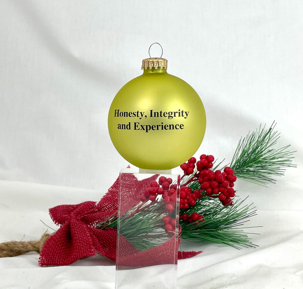 Christmas Tree Ornaments - 80mm / 3.25" Decorated Collectible Glass Balls from Christmas by Krebs - Handmade Hanging Holiday Decorations for Trees (Sherriff Logo on Gold Velvet)