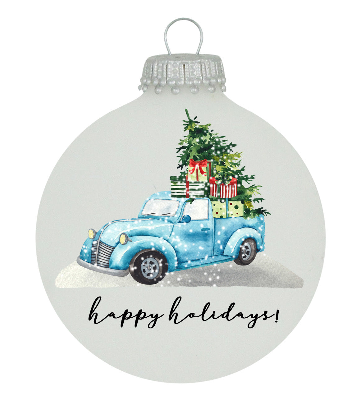 Glass Christmas Tree Ornaments - 67mm/2.625" [4 Pieces] Decorated Balls from Christmas by Krebs Seamless Hanging Holiday Decor (Frost with Blue Christmas Truck)