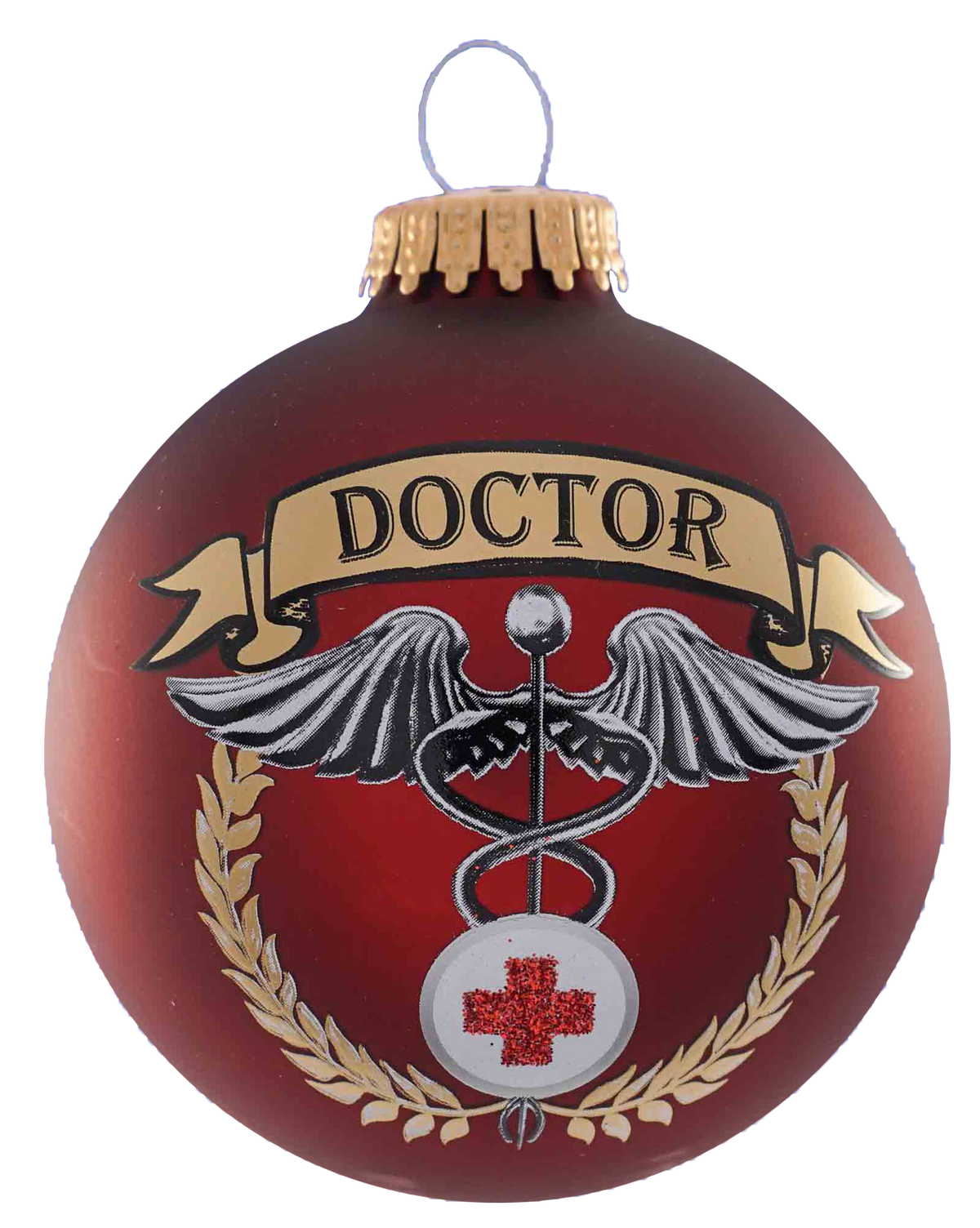 Christmas Tree Ornaments - 80mm / 3.25" Decorated Collectible Glass Balls from Christmas by Krebs - Handmade Hanging Holiday Decorations for Trees (Doctor Caduceus)
