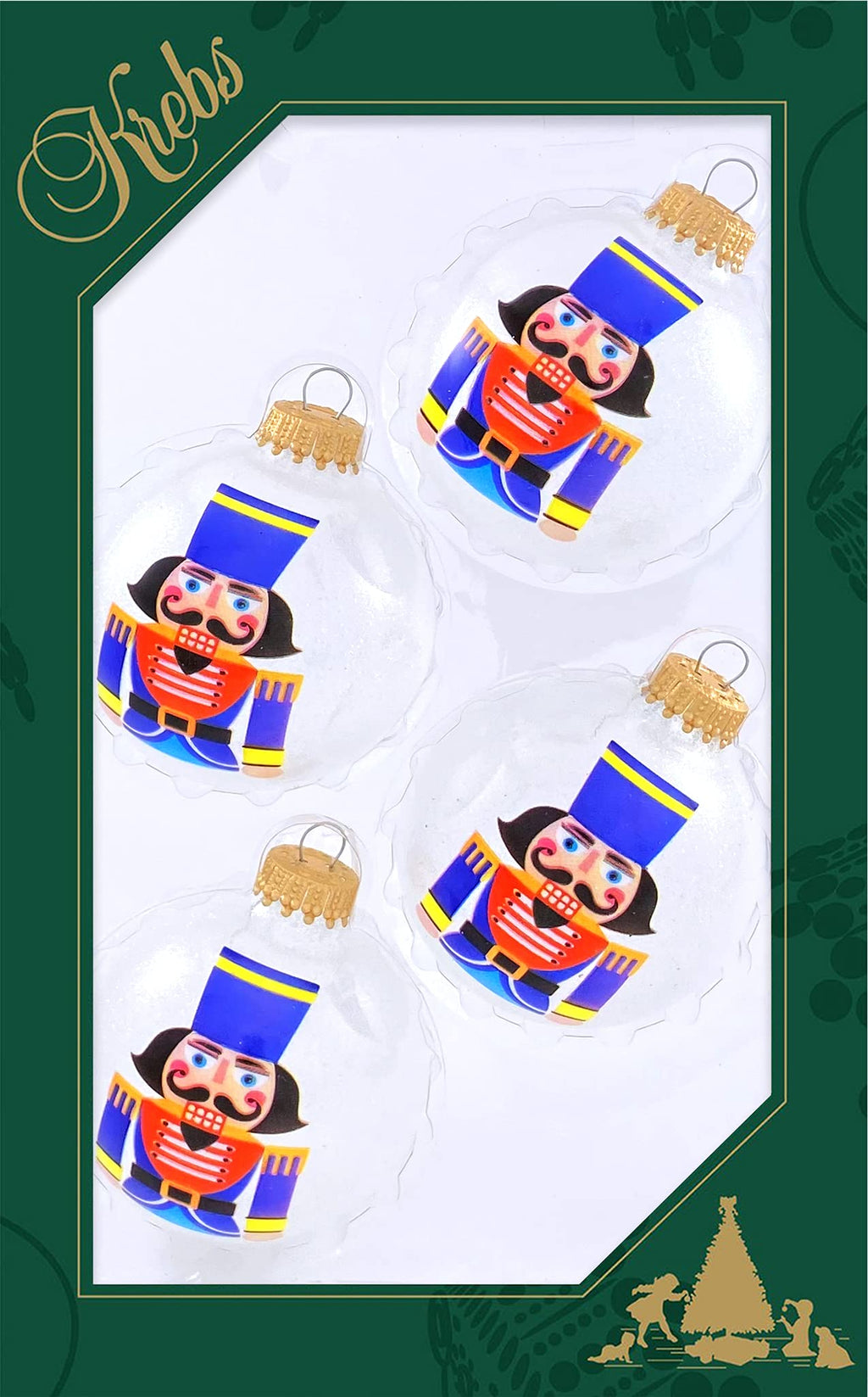 Christmas Tree Ornaments - 67mm/2.625" Decorated Glass Baubles from Christmas By Krebs - Handcrafted Seamless Hanging Holiday Decor for Trees - Set of 4