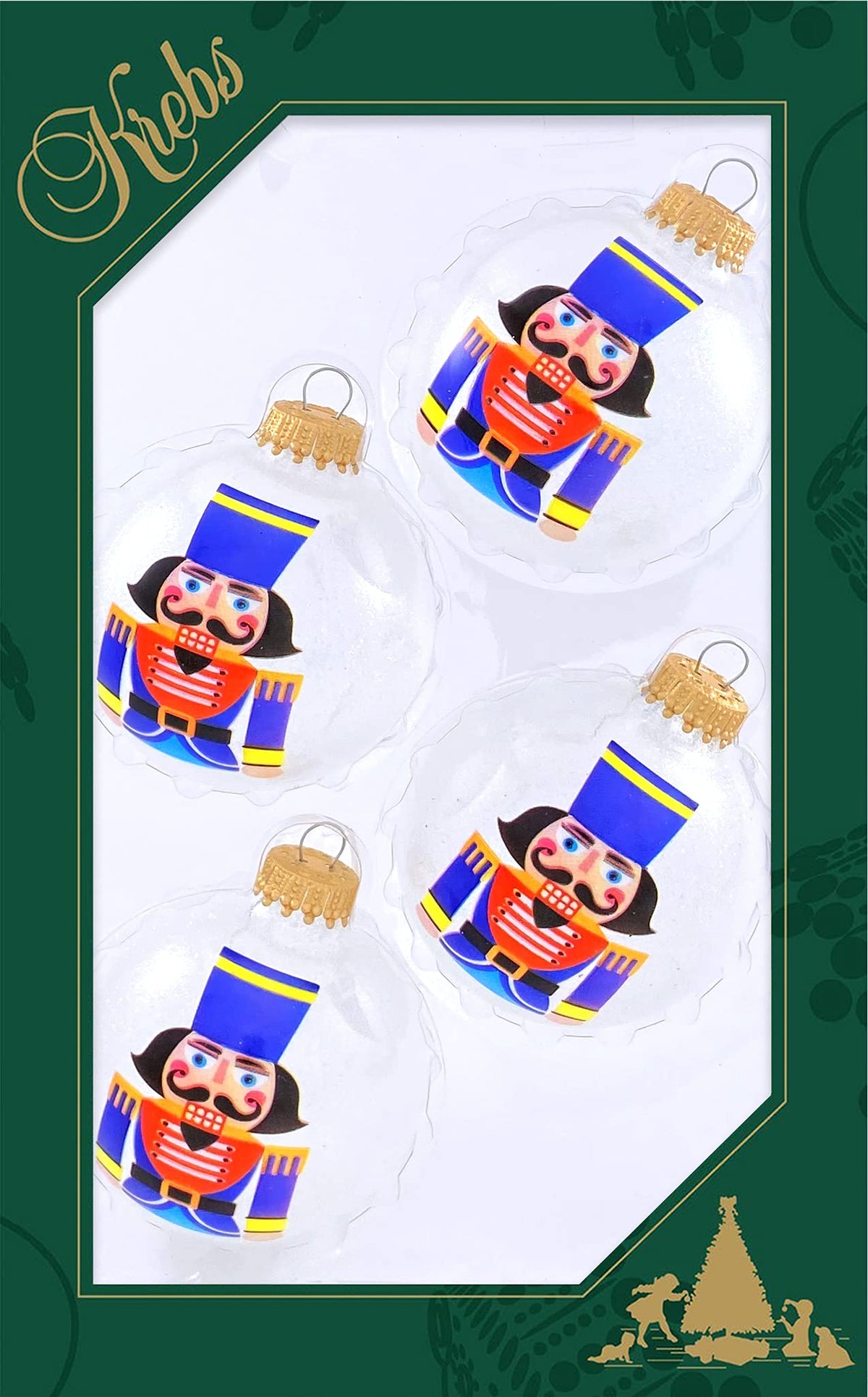 Christmas Tree Ornaments - 67mm/2.625" Decorated Glass Baubles from Christmas By Krebs - Handcrafted Seamless Hanging Holiday Decor for Trees - Set of 4