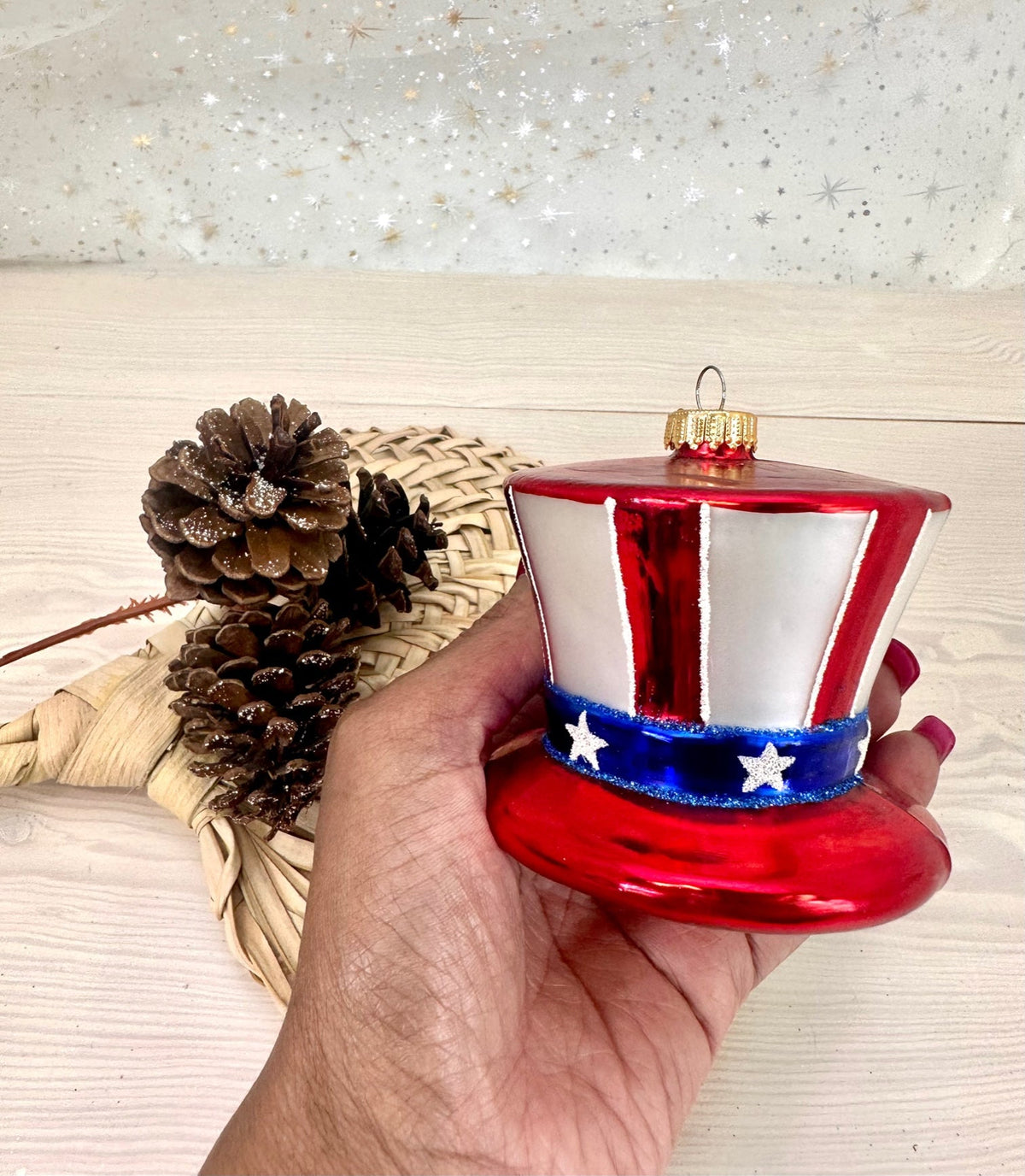 Christmas By Krebs Blown Glass  Collectible Tree Ornaments  (3 1/4" Uncle Sam Hat)