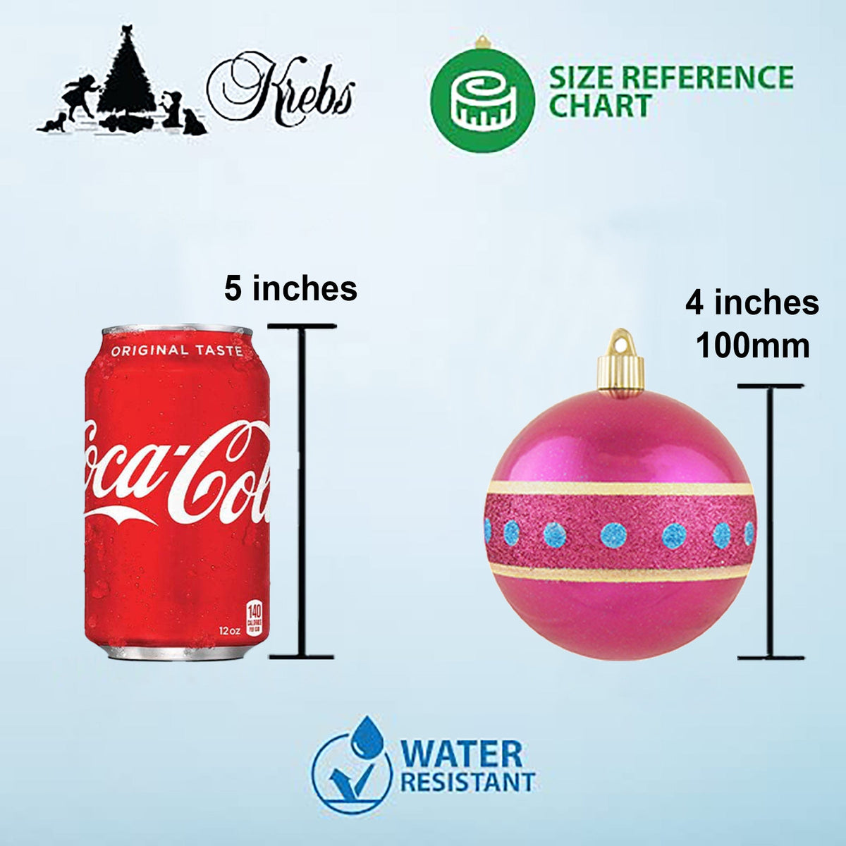 Christmas By Krebs Ornament, Commercial Grade Indoor and Outdoor Shatterproof Plastic, Water Resistant Ball Ornament Decorations (Red Sparkle, 4 inch (100mm))